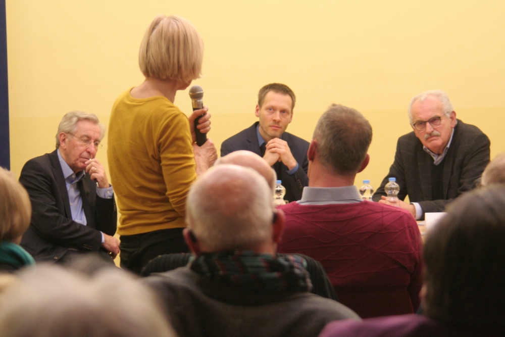 Ruprecht Eser, Dr. Uwe Krüger und Ulrich Deppendorf in der Volkshochschule in Markkleeberg 2020