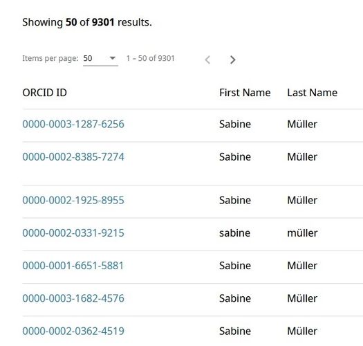 Zu sehen ist ein Screenshot des Systems ORCID