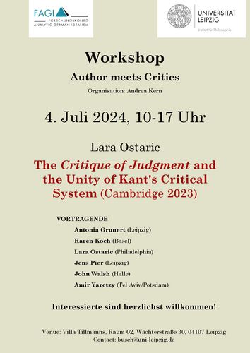 [Translate to English:] Poster Workshop: The Critique of Judgment and the Unity of Kant’s Critical System, Cambridge University Press, July 2023