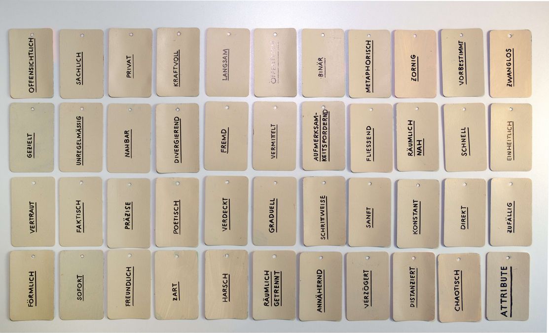 enlarge the image: Cards with attributes are layed out next to each other.