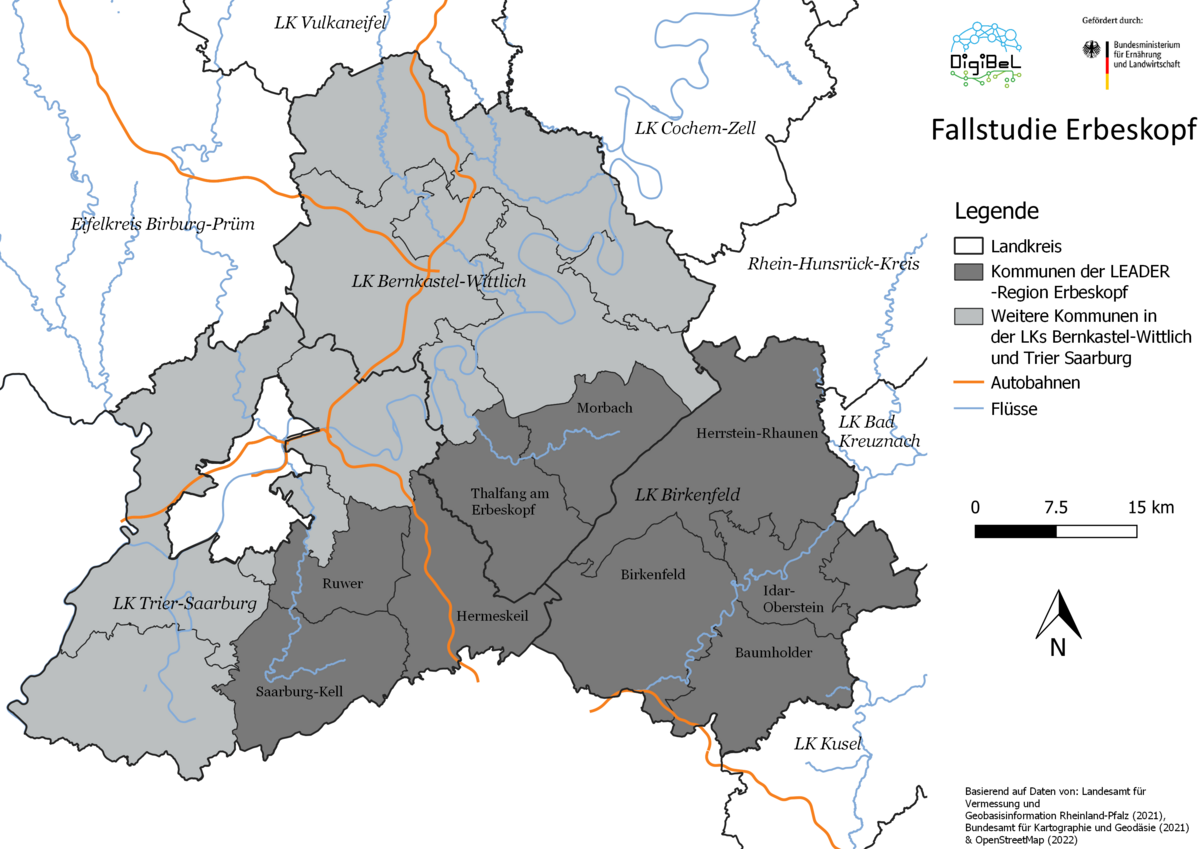 zur Vergrößerungsansicht des Bildes: Karte der LEADER-Region Erbeskopf in Rheinland-Pfalz.