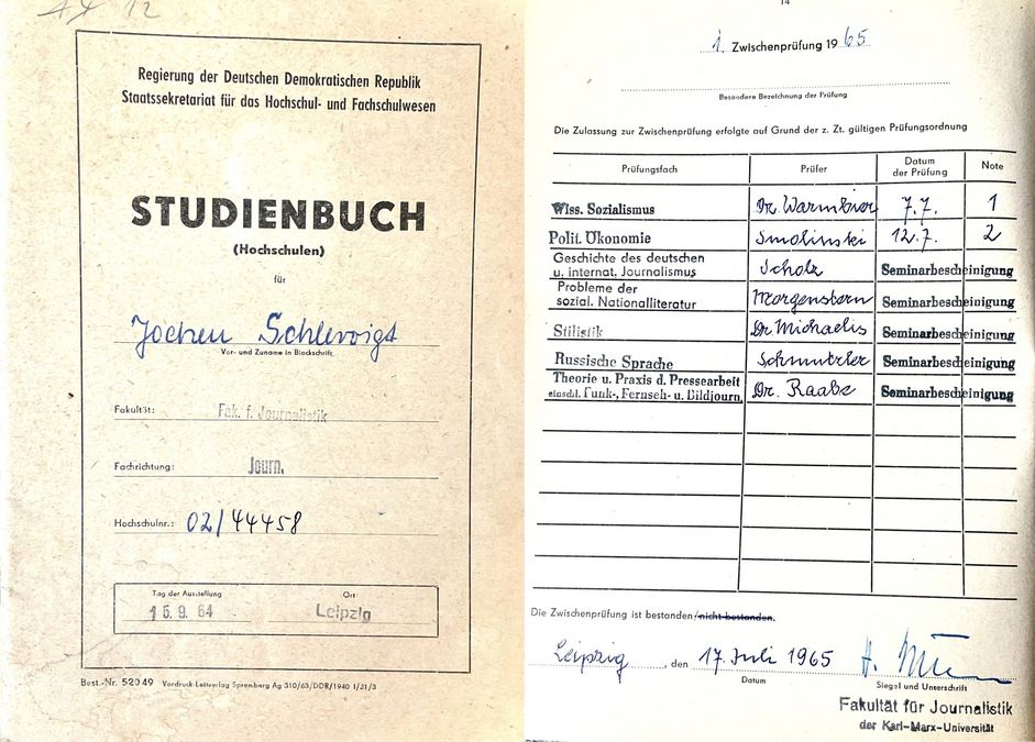zur Vergrößerungsansicht des Bildes: Auszug aus dem Studienbuch von Jochen Schlevoigt. (Foto: Jochen Schlevoigt)