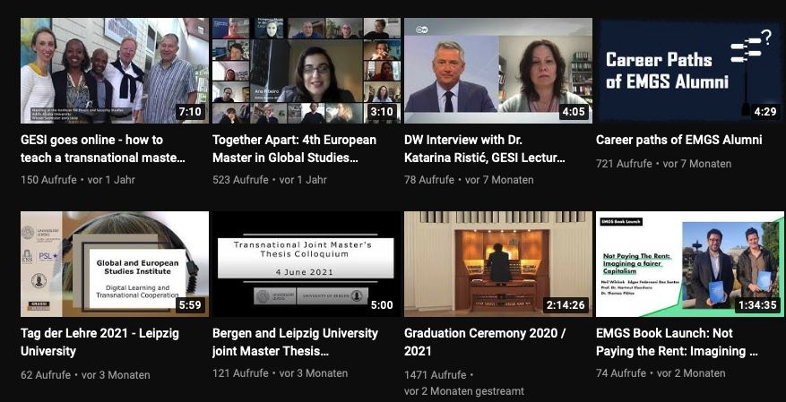 enlarge the image: Video thumbnail of an overview of GESI's YouTube channel showing eight videos with captions.